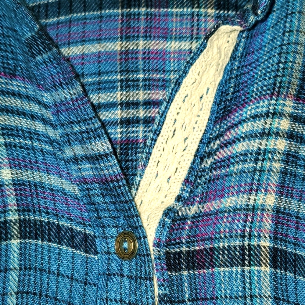 Tru Self Button Down Short Sleeved Shirt with Lace Panel on back XL - Picture 4 of 7